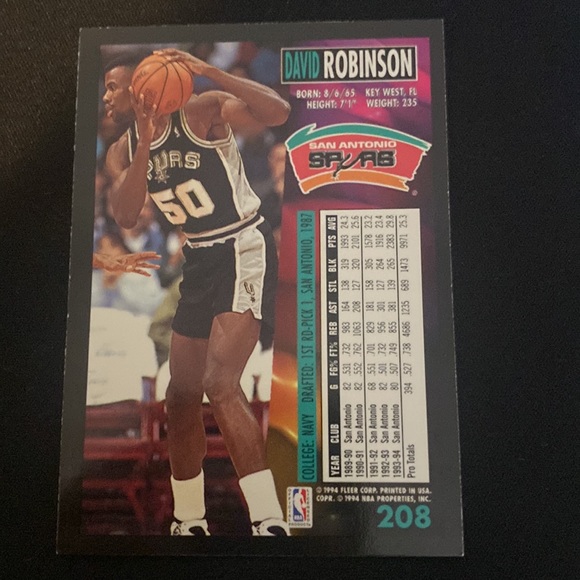 David Robinson - 1994 Fleer Corp #208 - Picture 2 of 2